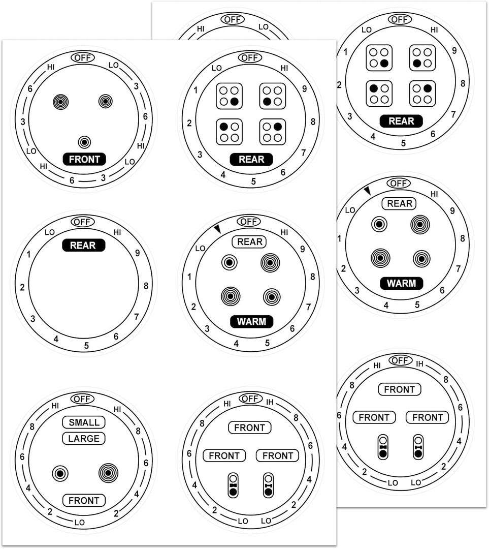 12 Pcs Stove Dials Sticker for Burner Cook Top Hob Cooker Top Oven Replacement Adhesive knob Symbols Electric Range Knob Kit Decals for Identify The Burners (Black)