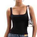 Womens Square Neck Tank Tops Double Lined Basic Tanks Sleeveless 2025 Summer Collection (Black, XL)
