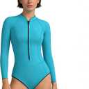 KMT Womens Wetsuit, Long Sleeve Shorty Wetsuits for Women 2mm Neoprene Front Zip Wet Suit Springsuit Swimming Surfing Diving Scuba Kayaking Blue 8