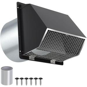 8 Inch Wall Vent Hood Wall Exhaust Vent Cover Outdoor Hooded Wall Vent with Screen and Damper,Wall Vent Cover Cap Exterior Air Exhaust for Kitchen Range Hood HVAC Duct Dryer Vent,Galvanized Steel
