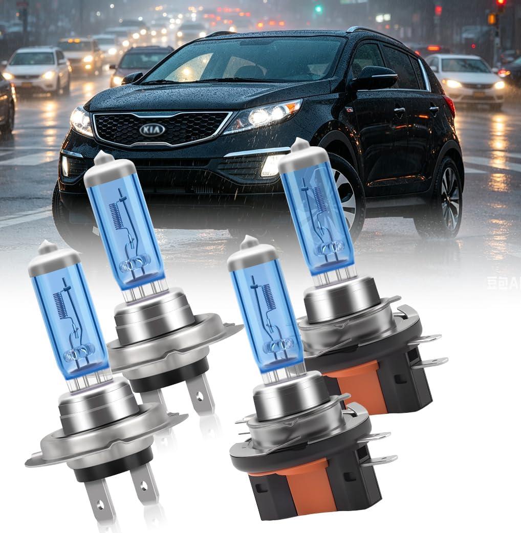 Headlight Bulbs for Kia Sportage 2011-2016, H7 High Beam and H11B Low Beam, 300% Brightness, High Performance Halogen Combo, 4PCS