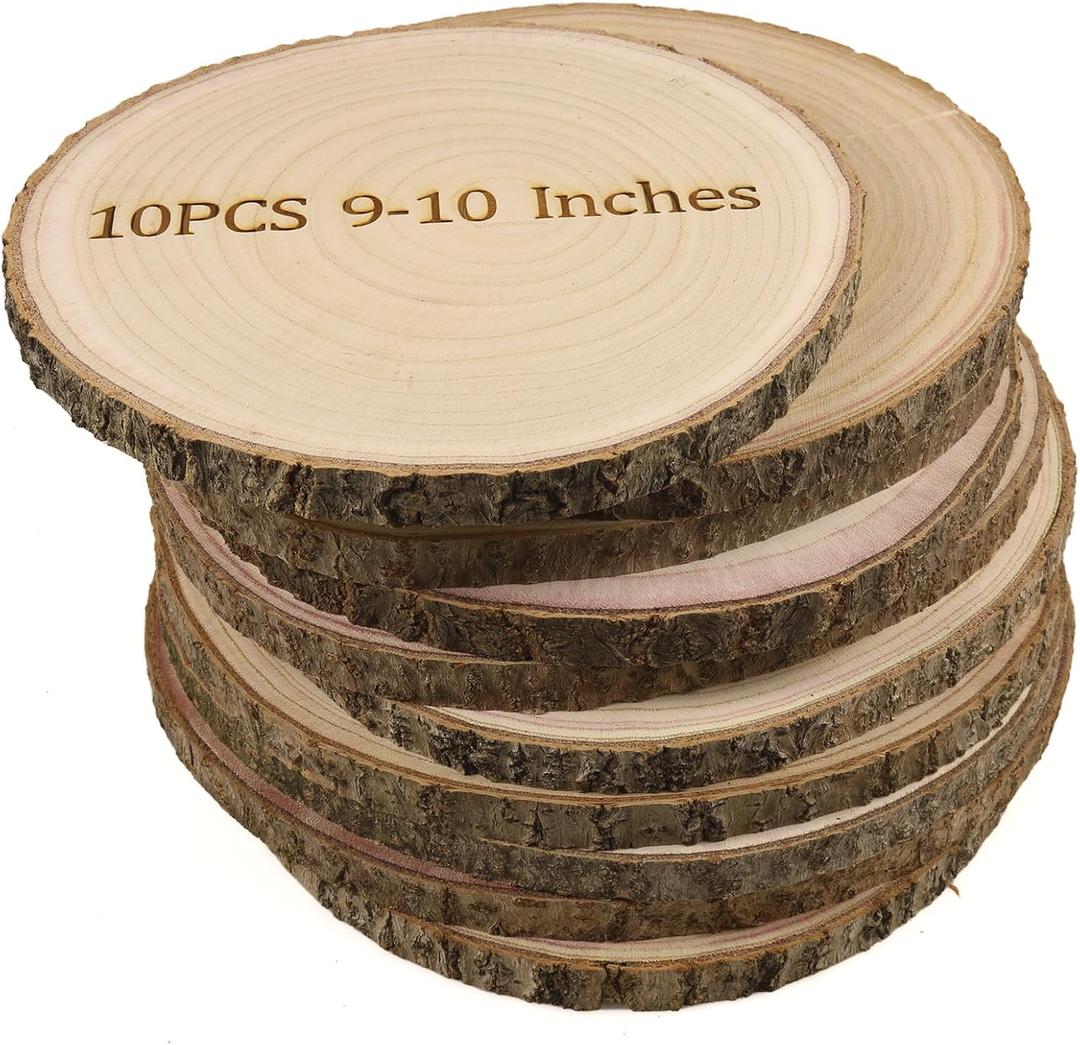 Large Wood Slices for Centerpieces 10 Pack 9-10 inches Rustic Wedding Centerpieces Table Decorations Natural Wood Rounds for Crafts Decor Wooden Circles Discs