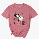 Yimoya Snowman Wine Cheers T Shirts Women Funny Christmas Snowman Beer Wine Graphic Tees, Size: XL