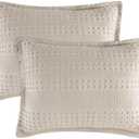 PHF 100% Cotton Ruffle Waffle Pillow Shams Standard Size, 2 Pack 20" x 26" Soft Skin-Friendly Pillowcases, No Filling, Aesthetic Home Decor, Breathable Waffle Weave Bed Pillow Covers, Oatmeal