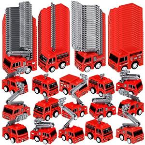 40 Pcs Mini Pullback Fire Truck Toy Small Pull Back Firetruck Plastic Fire Engine Toy Trucks Firefighter Birthday Party Supplies, Fireman Favors Goodie Bag Fillers, 4 Styles