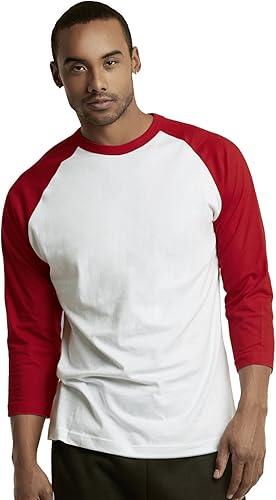 TOP PRO Men's 3/4 Sleeve Casual Raglan Jersey Baseball Tee Shirt (XL- Red and White)