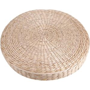 Ejoyous Tatami Seat Cushion, 15.75 x 2.36in Handmade Woven Straw Pouf Floor Seat Cushion Japanese Futon Round Knitted Meditation Pillow Cushion for Home Outdoor Decorative Seat, 1 Count