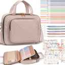 Bible Cover Case for Women, Large Bible Bag w/Shoulder Strap, Bible Study Supplies Journaling Kit Pink Book Carrying Case with Pastel Highlighter Tabs, Easter Mothers Day Christian Gifts for Women Mom