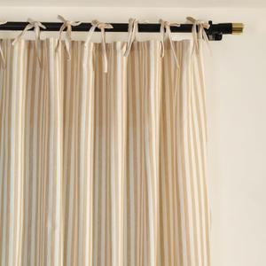 THE ART BOX Gauze Striped Curtains,Boho Linen Tie Top Hanging Curtains Light Filtering Door Window Treatment 2 Panel Curtain Drapes for Living Room Bedroom Beige on White (63''x42'' Each Panel)