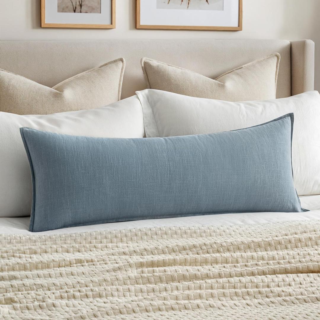 MIULEE Decorative Long Lumbar Throw Pillow Cover for Bed 14x36 Blue Grey Boho Farmhouse Neutral Couch Pillowcase Pack of 1 Accent Modern Sofa Cushion Livingroom Home Decor (Covers Only)