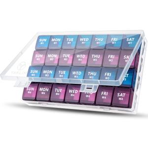 XL Monthly Pill Organizer 1 Time a Day, 4 Week Pill Case Compartments, Yaklim Weekly Vitamin Organizer Extra Large, Medicine Container for Daily Pill Keeper (Purple-blue)