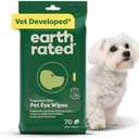 Earth Rated Vet-Developed Pet Eye Wipes, Hypoallergenic Cleaner for Dogs & Cats Eyes to Remove Dirt & Discharge, Fragrance Free, 70 Count