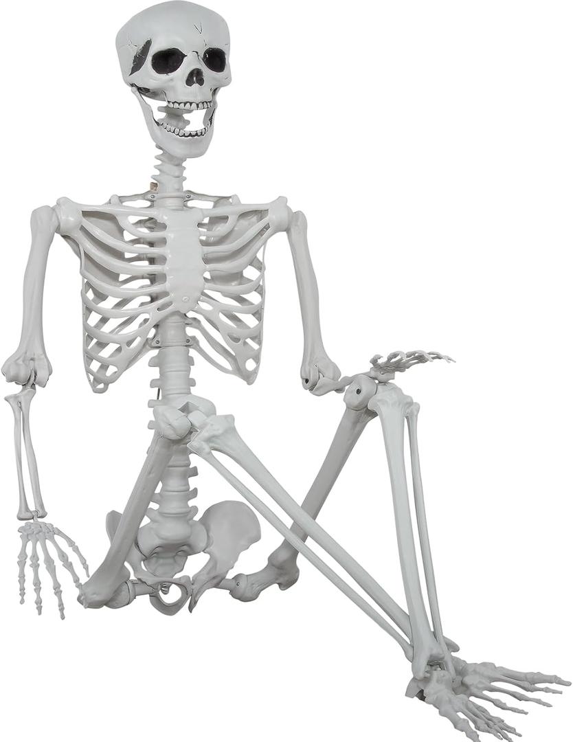 5.9ft Halloween Life Size Skeleton Realistic Full Body Skeletons Plastic Human Bones with Movable Joints for Halloween Props Spooky Party Decoration