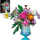 Roses Flowers Bouquet Building Set, Artificial Flore with Vase Compatible with Lego Botanical Collection for Women Adults Girls Home Office Decor (Blue)