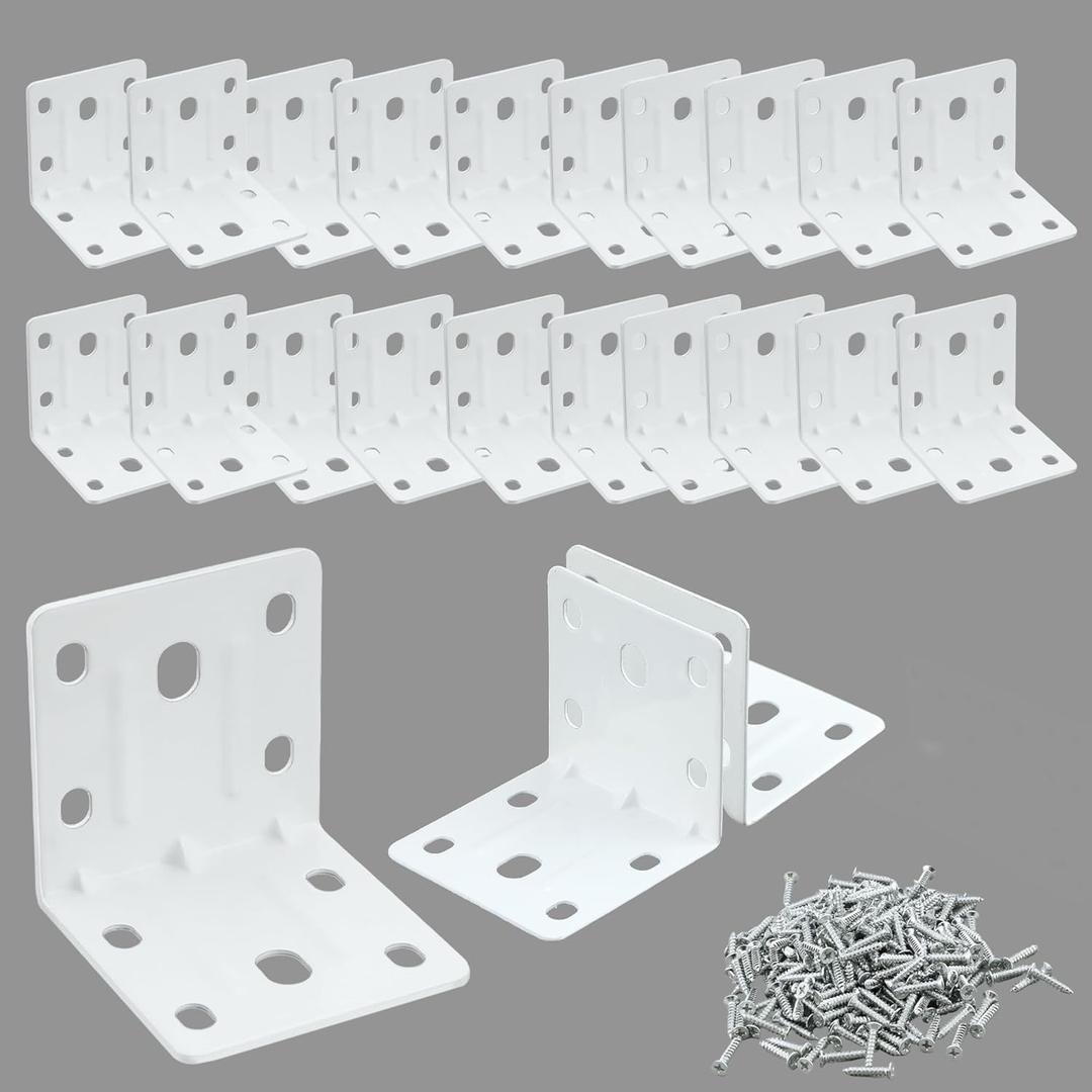 Alise 20PCS White L Brackets for Shelves, Heavy Duty Metal Shelf Brackets Corner Bracket, 90 Degree Joint Right Angle Bracket Small L Brackets for Wood Furniture Chair Drawer Cabinet (2X2 in)