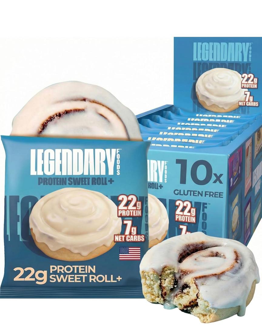 Legendary Foods Cinnamon Roll 22g Protein Bars Gluten-Free, Low Carb Meal Option Sweet Zero Sugar Snack, Keto-Friendly 10-Pack High Protein Pre- or Post-Workout Nutrition Bars (EXP 12/01/26)