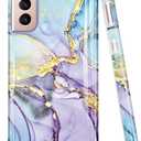 JIAXIUFEN Galaxy S21 Case Gold Sparkle Glitter Marble Slim Shockproof TPU Soft Rubber Silicone Cover Phone Case for Samsung Galaxy S21 5G 6.2 inch Purple Blue