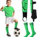 Soccer Shin Guards and Socks Kids Youth Lightweight Soccer Pads Defender with Ankle Protection Ski Shin Guards Football Equipment for Age 4-14 Toddler Boys Girls Teens (Medium, Green)
