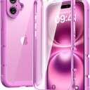 Diaclara Designed for iPhone 16 Case, Upgraded [Full Camera Protection] Full Body Rugged Bumper Case with Built-in Screen Protector, Rose Pink