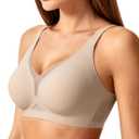 As Fairy Womens Sexy Deep V Mesh Wireless Bra Seamless Bralettes, Soft Support Breathable Comfort Daily Wear Brassiere (34DD, Beige)