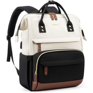 LOVEVOOK Laptop Backpack for Women, 15.6 Inch Work Business Backpacks Purse with USB Port, Large Capacity Nurse Bag College Bookbag for School, Waterproof Casual Daypack for Travel (Beige-black)