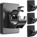 Curtain Rod Brackets No Drilling, Strong Adhesive Curtain Rod Holders, Universal Curtain Rod Hooks Holds up to 20LB for Bedroom, Apartment Dorm, Bathroom, Livingroom 4 Pack (Black)