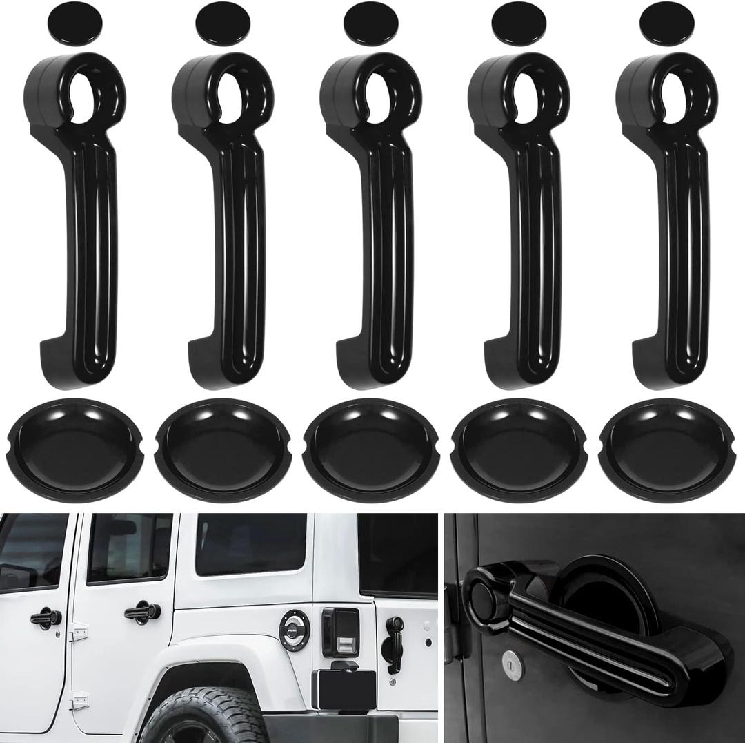 E-cowlboy Door Handle Cover Inserts+Tailgate Handle Cover+Recess Guard for 2007-2018 Jeep Wrangler JK JKU Sports Sahara Freedom Rubicon Unlimited Exterior Accessories (Black 15PCS)