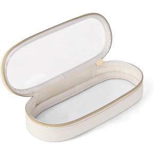 Clear Travel Makeup Brush Holder, Leather Makeup Brush Toiletry Bag, Portable Cosmetic Brush Case, Transparent Waterproof Makeup Brush Storage Bag, White, Large