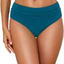 Tempt Me Women Mid Rise Bikini Bottoms Full Coverage Swimsuit Ruched Scrunch Swim Bottom Size M