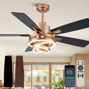 52" Gold Ceilling Fans with Lights Modern Chandelier Fan DC Motor Dimmable Led Fandelier Ceiling Fan with Light for Bedroom, Living Room