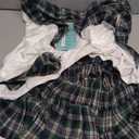 Lidogirl Women Tie-Front Crop Top And Lace Trim Plaid Skirt Set With Stockings XS-2XL (Medium, Dark Green)