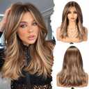 HAIRCUBE Long Synthetic Wig for Women Heat Resistant Natural Looking Hair with Bangs, Perfect for Daily Use, Party & Cosplay (Brown with Highlights)