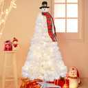 Juegoal 4FT Lighted Artificial Christmas Tree with Snowman, White Salem Pencil Pine Tree with 100 LED Lights Battery Powered, 8 Modes & Timer for Xmas Holiday Winter Home Party Decorations