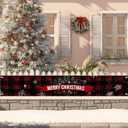 HOMETITUTE Merry Christmas Banner Red Black Plaid Holiday Snowflake 118x20 inch christmas hanging banner Rustic Porch Fence Wall Decoration outdoor christmas banner for yard Party Backdrop