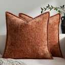 Pack of 2 Burnt Orange Fall Decorative Throw Pillow Covers 16x16 Cozy Soft Chenille Accent Vintage Square Couch Pillow Covers for Home Decor Bed Sofa Living Room
