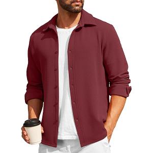 COOFANDY Mens Casual Button Down Shirt Long Sleeve Lightweight Jacket Fashion Textured Shirts, Large