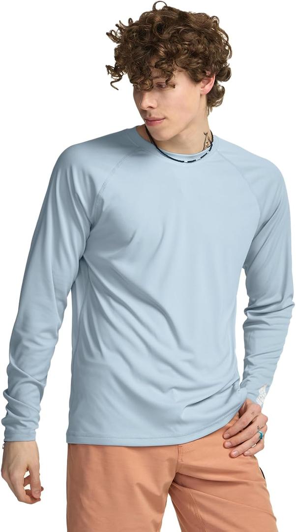 TSLA Men's Rashguard Swim Shirts, UPF 50+ Cool Running Workout Loose-Fit Long Sleeve (Large, Flow Aqua Mist)