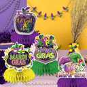 20Pcs Mardi Gras Decorations, Happy Mardi Gras Banner Hanging Swirls and Honeycomb Centerpieces New Orleans Carnival Masquerade Party Decorations for Fat Tuesday Decor