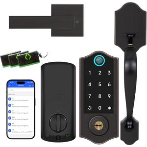 Harfo Fingerprint Smart Door Lock for Front Door with Handle Set, App Control, Keyless Entry Keyless Deadbolt, Digital Electronic Touchscreen Keypad, Auto Lock, Easy to Install, Aged Bronze