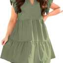 Fisoew Plus Size Dresses for Women Summer Ruffle Short Sleeve V Neck Dress Tiered Swing A Line Babydoll Mini Dress