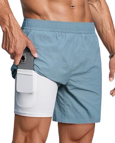 Milin Naco Mens Swim Trunks: 7 Inch 2 in 1 Compression Liner Quick Dry Water Resistant Breathable Stretchy Pockets Swimming, 3XL