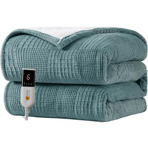 Texciting Heated Blanket Electric Blanket Throw 50''X60''-Heating Throw with 9 Heat Settings-2-10 Hours Auto Off,ETL Certified,Machine Washable (Green)