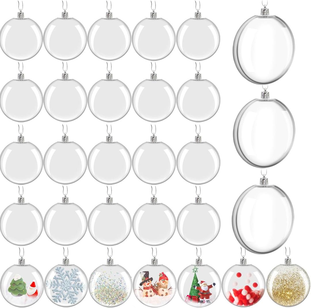 30 PCS Clear Ornament Balls,3.15 Inch Christmas Fillable Ornament Ball,Plastic Hanging Photo Picture Holder Balls for Christmas Tree,DIY Craft,Holiday,Wedding Decorations