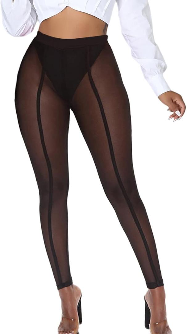 Women's Tie Dye Mesh Legging - High Waist Sheer Pantihose Long Pants Stretchy Tights Clubwear Closed Toe (Small, Legging With Panties(ankle Length))