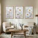 Aryroi Modern Chinoiserie White Daisy Floral Framed Canvas Wall Art Set,Watercolor Natural Beige Wildflower Wall Decor,Textured Minimalist Flower Botanical Artwork for Living Room,Farmhouse-24 x36 x3