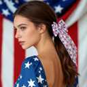 4th of July Hair Bow Clips for Women Independence Day 2 PCS | Stiff Tulle Glitter Red White Blue Star Print Large Patriotic Hair Bows Hairgrips Cheerleader Teens Decor