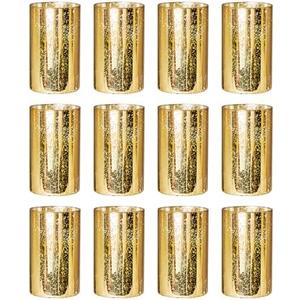 Willceka Gold Cylinder Vases for Centerpieces, Modern Glass Vase Set of 12 Decorative Hurricane Candle Holder for Pillar Candle Holders Flowers for Table Centerpiece