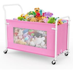KEEGH Extra Large Toy Box for Kids with 360 Rotating Wheels, Heavy Duty Toy Chest for Boys and Girls, Toy Storage Organizer for Kids, Toy Bins for Living Room, Nursery, Bedroom (Pink)