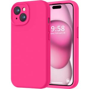 LOVE 3000 Compatible with iPhone 15 Case, [Smooth Silicone Full Coverage Camera] [8ft Drop Protection], Soft Microfiber Lining Full Body Protective Case for iPhone 15 6.1 inch - Hot Pink