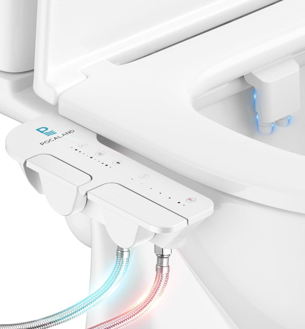 Ultra-Slim 3-in1 Bidet, Warm Water, Self-Cleaning, Posterior&Feminine Wash-(Retractable Dual Nozzles), Non-Electric Bidet Attachment for Toilet Seat, Adjustable Water Pressure, Stainless Steel Inlet